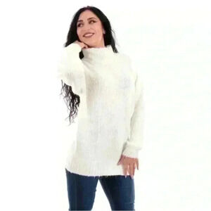 Molly Bracken Fuzzy Sweater Cream Turtleneck sweater